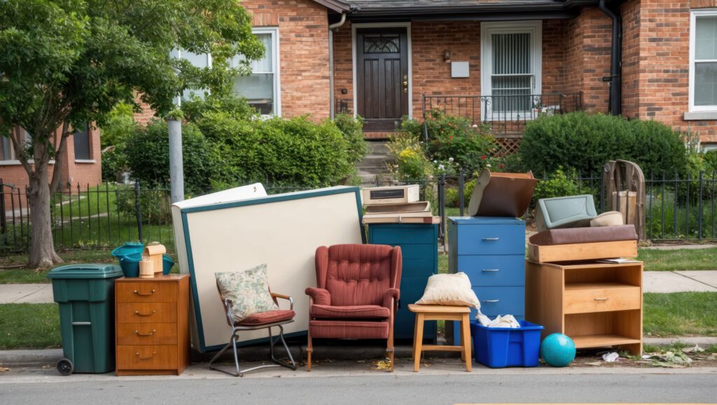 Real Estate & Rental Cleanouts 1 Curbside furniture disposal in a residential neighborhood, perfect for spring cleaning